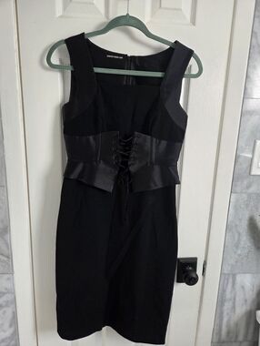 Black Lace-Up Waist Midi Dress by Charles Henry